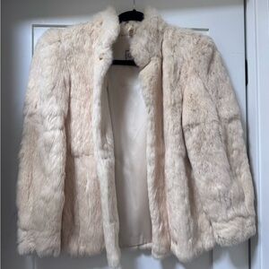 Women's Cream Fur Coat - Elegant Plush Jacket